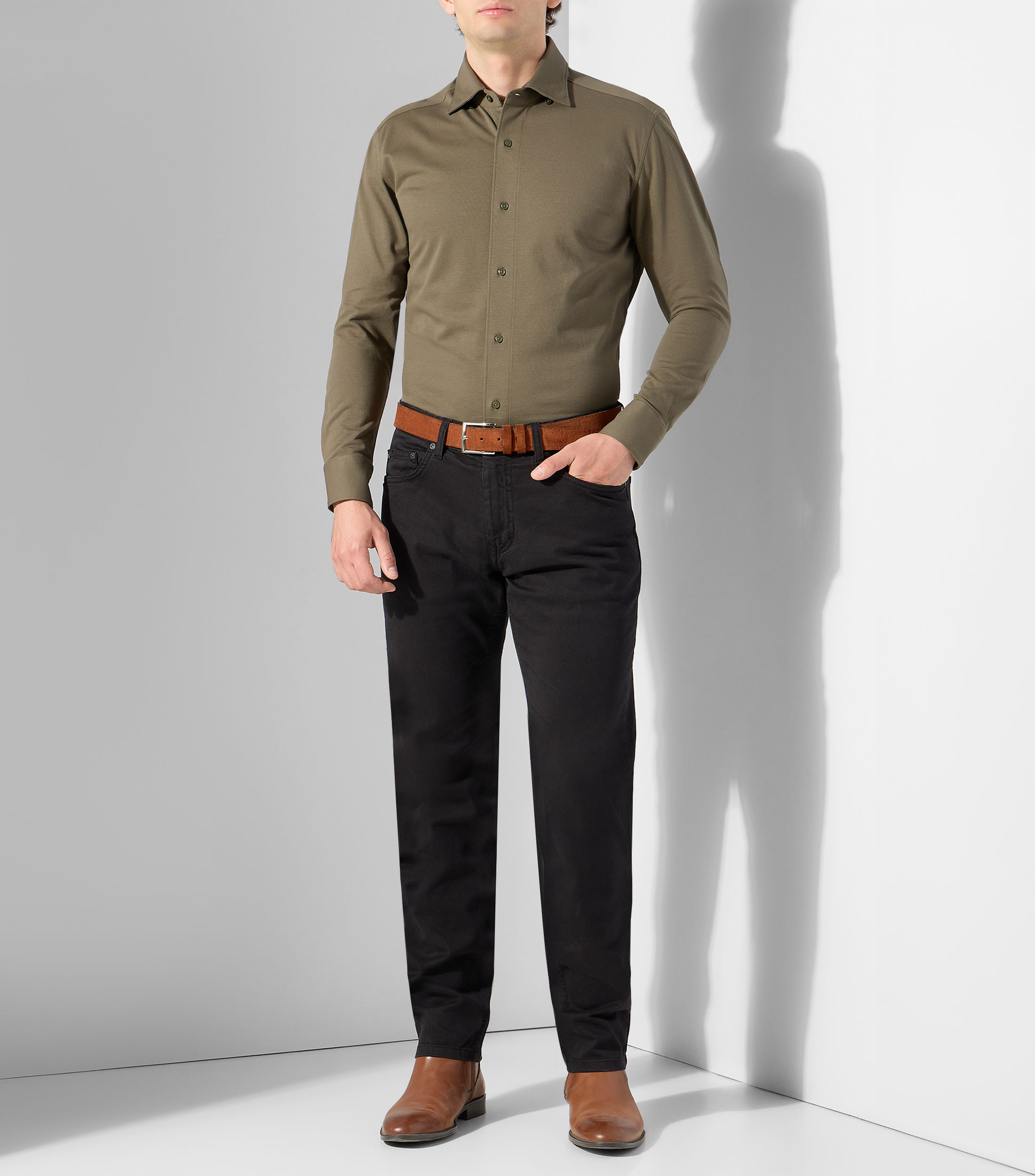 Camisa lisa manga larga Hombre